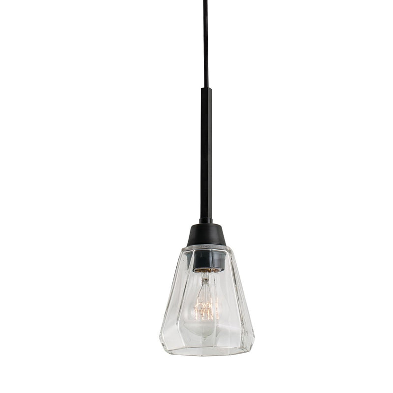 Atlas Lighting Arctic 5in 1-Light Pendant | Modern Acid Dipped Black and Clear Glass | Kitchen Island & Dining Room | 5 x 5 x 13 in | Model CL11728-BK