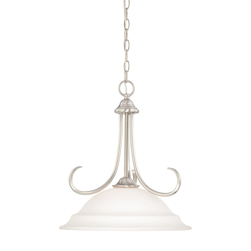 Atlas Lighting Bella 16in 1-Light Pendant | Traditional Brushed Nickel and White Frosted Glass | Kitchen Island & Dining Room | Model CL11729-NK