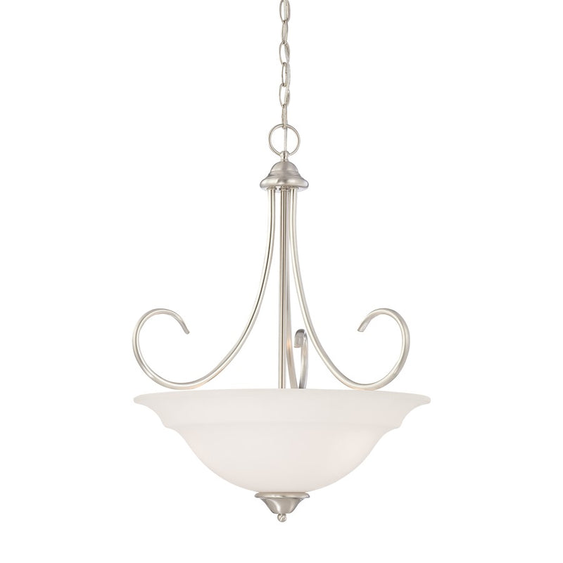 Atlas Lighting Bella 20in 3-Light Pendant | Traditional Brushed Nickel and White Frosted Glass | Kitchen Island & Dining Room | Model CL11730-NK