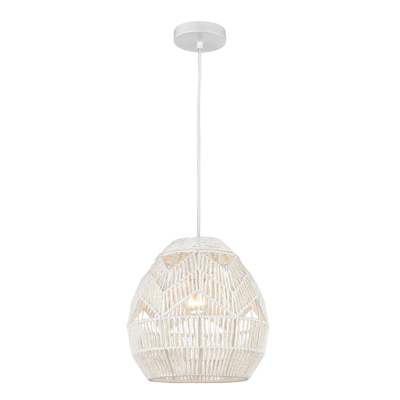 Atlas Lighting Boho 12in 1-Light Mini Pendant | Transitional White Paper Rope Dome | Kitchen Island & Dining Room | 12 x 12 x 12 in | Model CL11734-WH