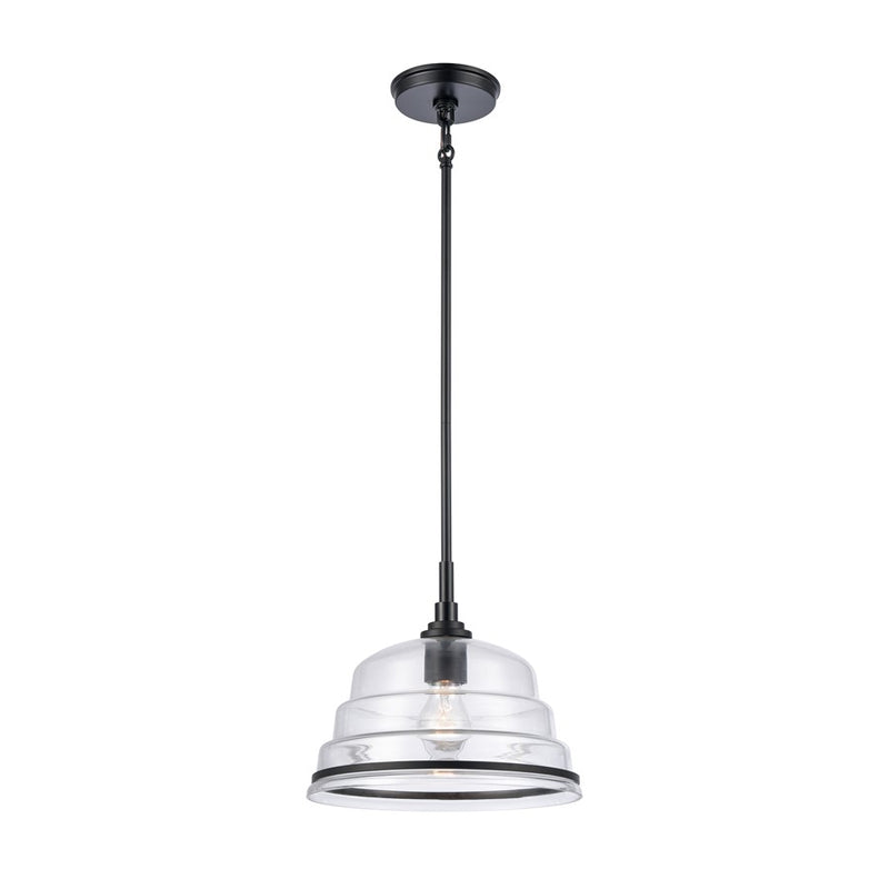 Atlas Lighting Boyer 11in 1-Light Pendant | Transitional Matte Black and Clear Glass Dome | Kitchen Island & Dining Room | Model CL11735-BK