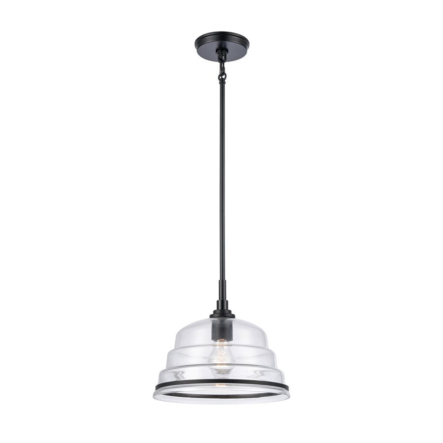 Atlas Lighting Boyer 11'' Wide 1Lt Pendant, Matte Black/Clear