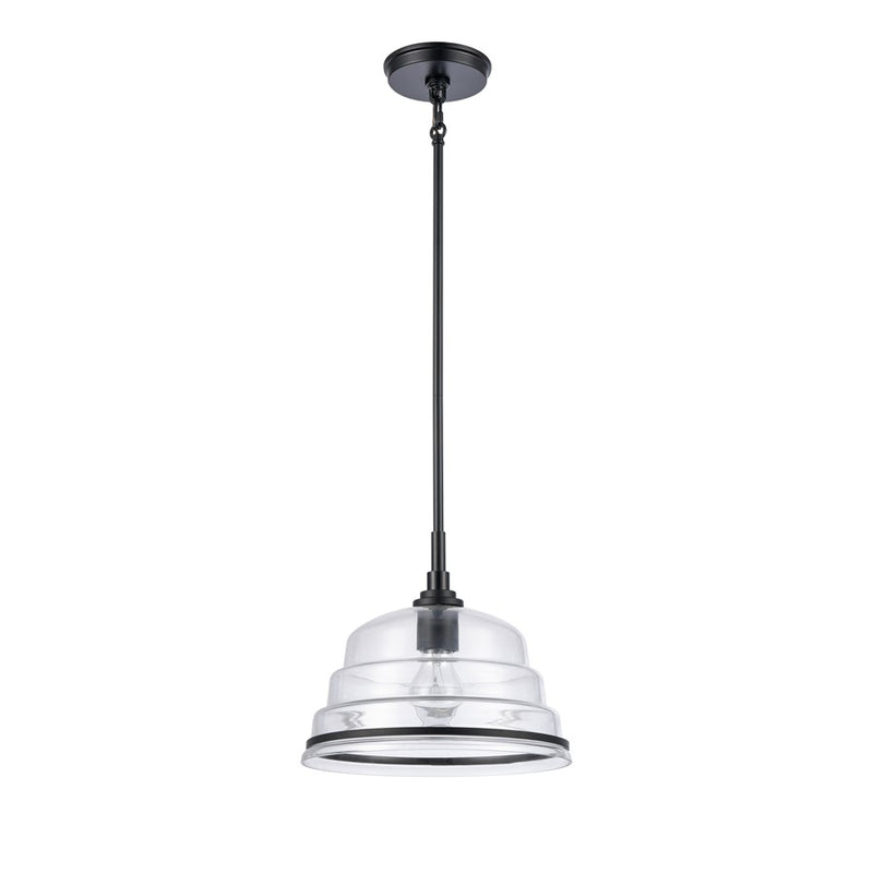 Atlas Lighting Boyer 11'' Wide 1Lt Pendant, Matte Black/Clear