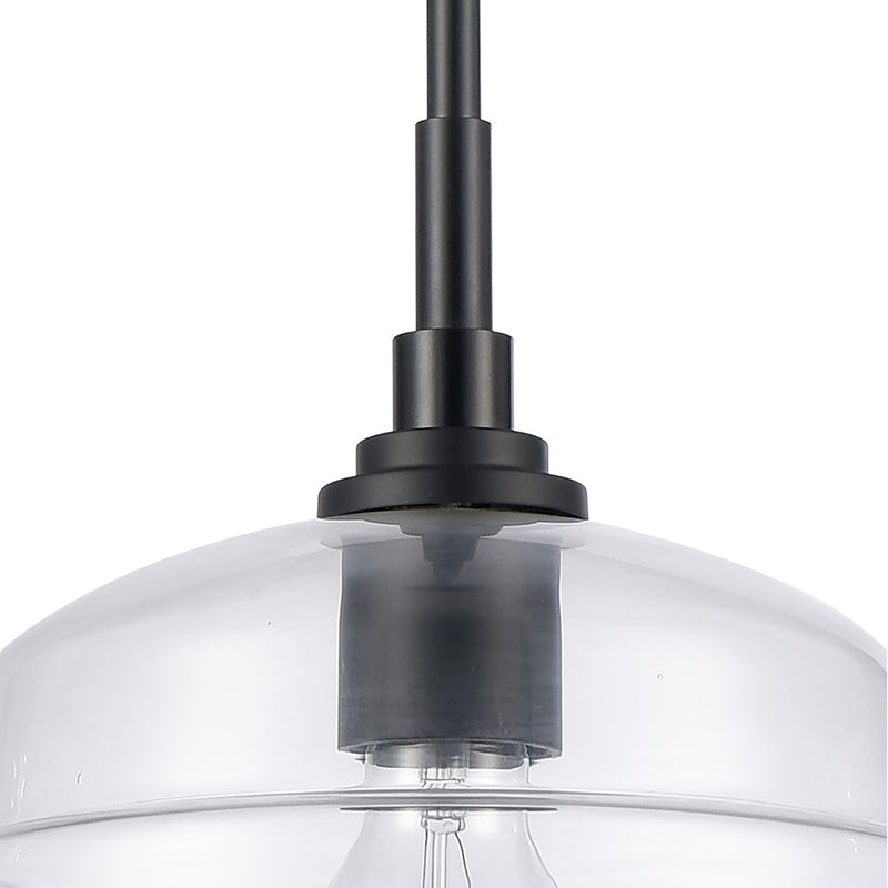Atlas Lighting Boyer 11in 1-Light Pendant | Transitional Matte Black and Clear Glass Dome | Kitchen Island & Dining Room | Model CL11735-BK