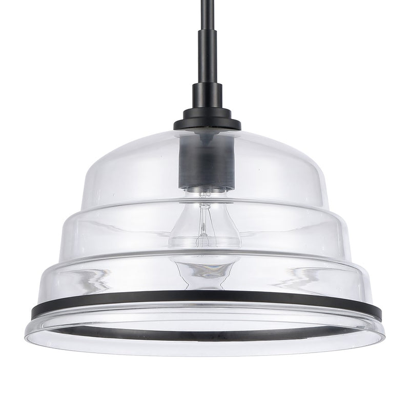 Atlas Lighting Boyer 11in 1-Light Pendant | Transitional Matte Black and Clear Glass Dome | Kitchen Island & Dining Room | Model CL11735-BK