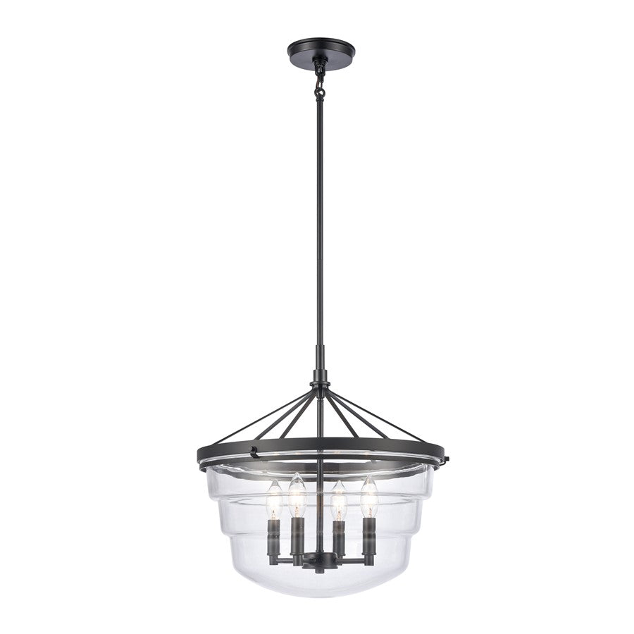 Atlas Lighting Boyer 18'' Wide 4Lt Pendant, Matte Black/Clear