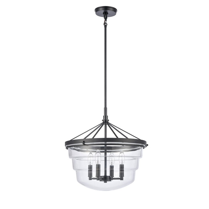 Atlas Lighting Boyer 18'' Wide 4Lt Pendant, Matte Black/Clear