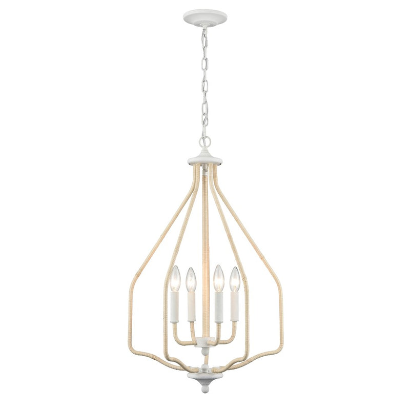 Atlas Lighting Breezeway 17.75in 4-Light Pendant | Coastal White Coral and Natural Rattan | Kitchen Island & Dining Room | Model CL11738-WH
