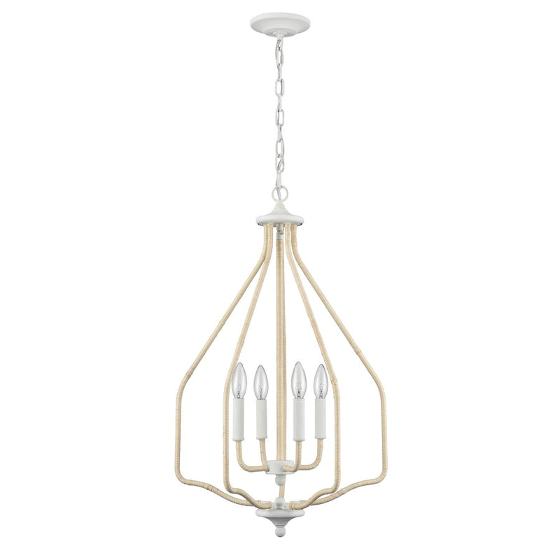 Atlas Lighting Breezeway 17.75in 4-Light Pendant | Coastal White Coral and Natural Rattan | Kitchen Island & Dining Room | Model CL11738-WH
