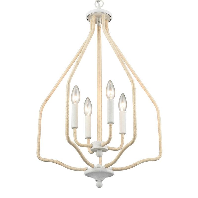 Atlas Lighting Breezeway 17.75in 4-Light Pendant | Coastal White Coral and Natural Rattan | Kitchen Island & Dining Room | Model CL11738-WH