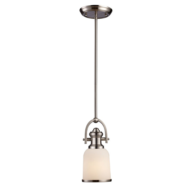 Atlas Lighting Brooksdale 5'' Wide 1Lt Mini Pendant, Nickel/White