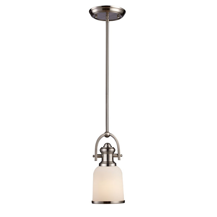 Atlas Lighting Brooksdale 5'' Wide 1Lt Mini Pendant, Nickel/White