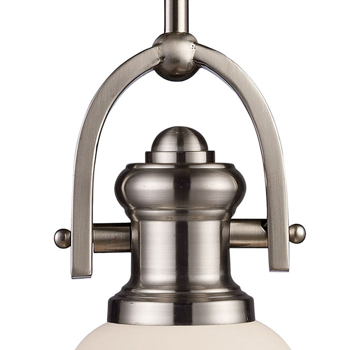 Atlas Lighting Brooksdale 5'' Wide 1Lt Mini Pendant, Nickel/White