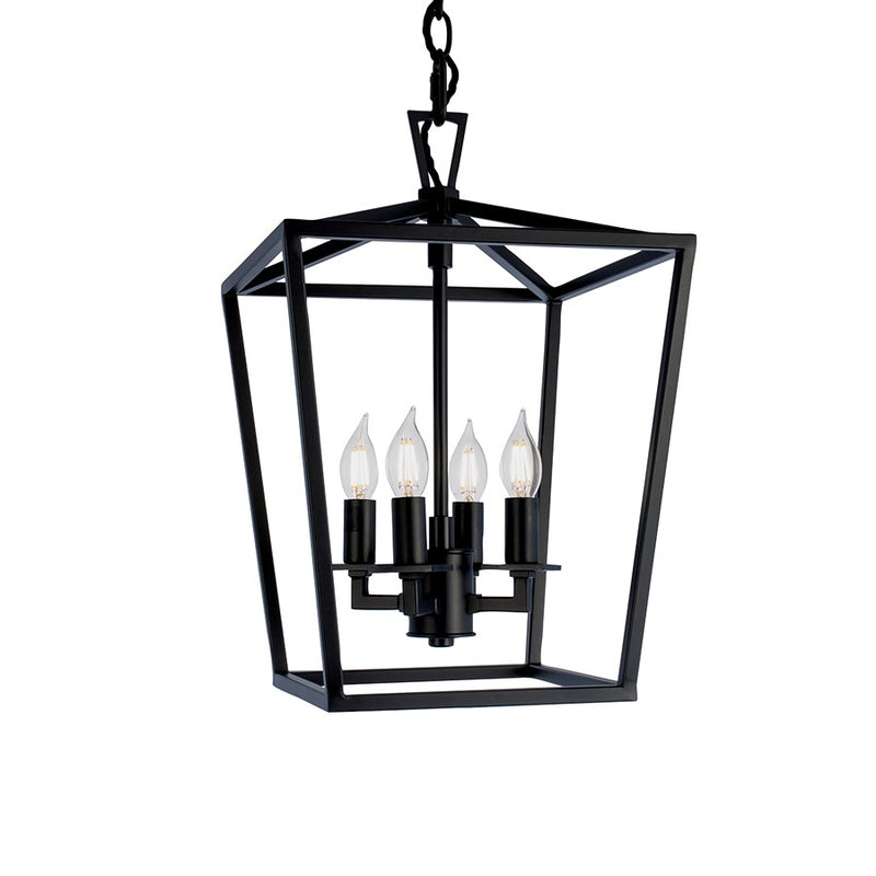 Atlas Lighting Cage 12in 4-Light Pendant | Traditional Matte Black Lantern | Kitchen Island & Dining Room | 12 x 12 x 18 in | Model CL11742-BK