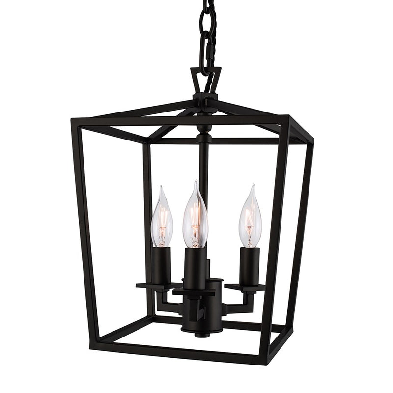 Atlas Lighting Cage 8.5in 3-Light Lantern Pendant | Traditional Matte Black Steel | Kitchen Island & Dining Room | Model CL11743-BK