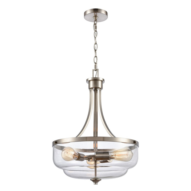 Atlas Lighting Calistoga 17in 3-Light Pendant | Traditional Brushed Nickel and Clear Glass | Kitchen Island & Dining Room | Model CL11744-NK