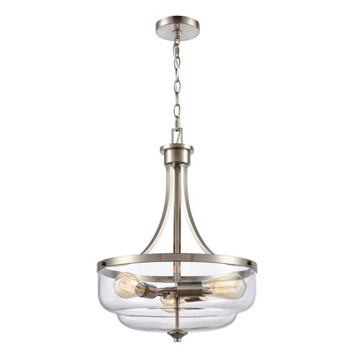 Atlas Lighting Calistoga 17''W 3Lt Pendant, Brushed Nickel/Clear