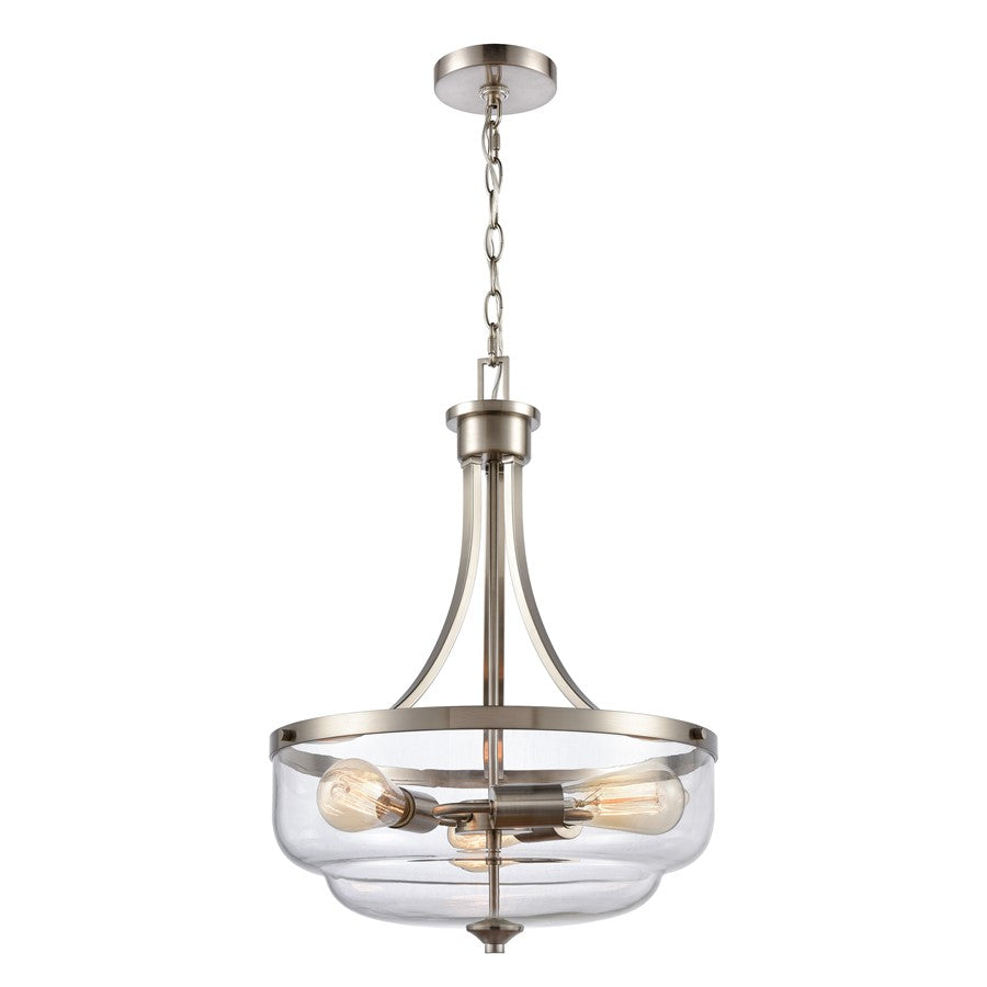 Atlas Lighting Calistoga 17''W 3Lt Pendant, Brushed Nickel/Clear
