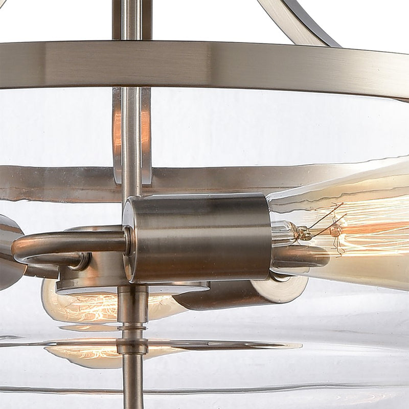 Atlas Lighting Calistoga 17''W 3Lt Pendant, Brushed Nickel/Clear