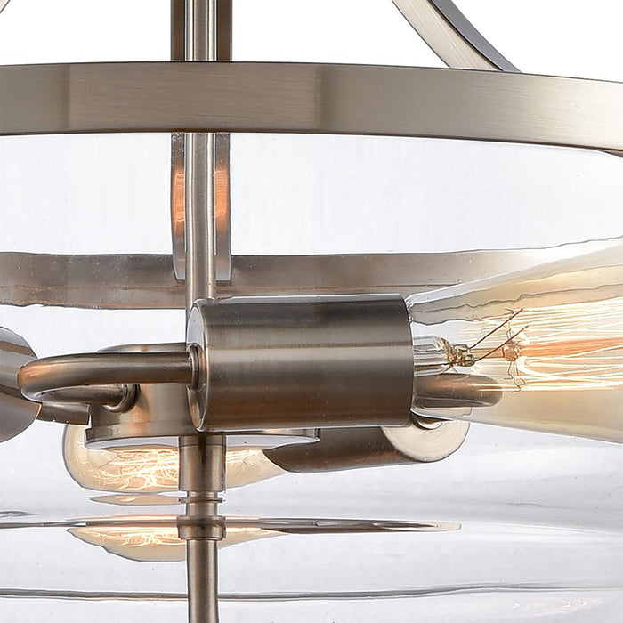Atlas Lighting Calistoga 17''W 3Lt Pendant, Brushed Nickel/Clear