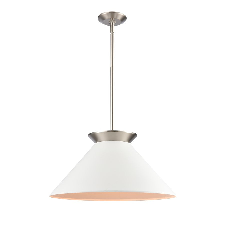 Atlas Lighting Cavendish 20''W 1Lt Pendant, Brushed Nickel/White