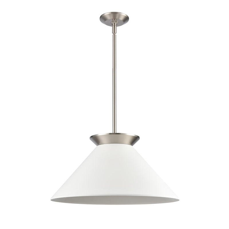 Atlas Lighting Cavendish 20in 1-Light Pendant | Transitional Brushed Nickel and White Metal Shade | Kitchen Island & Dining Room | Model CL11747-NK
