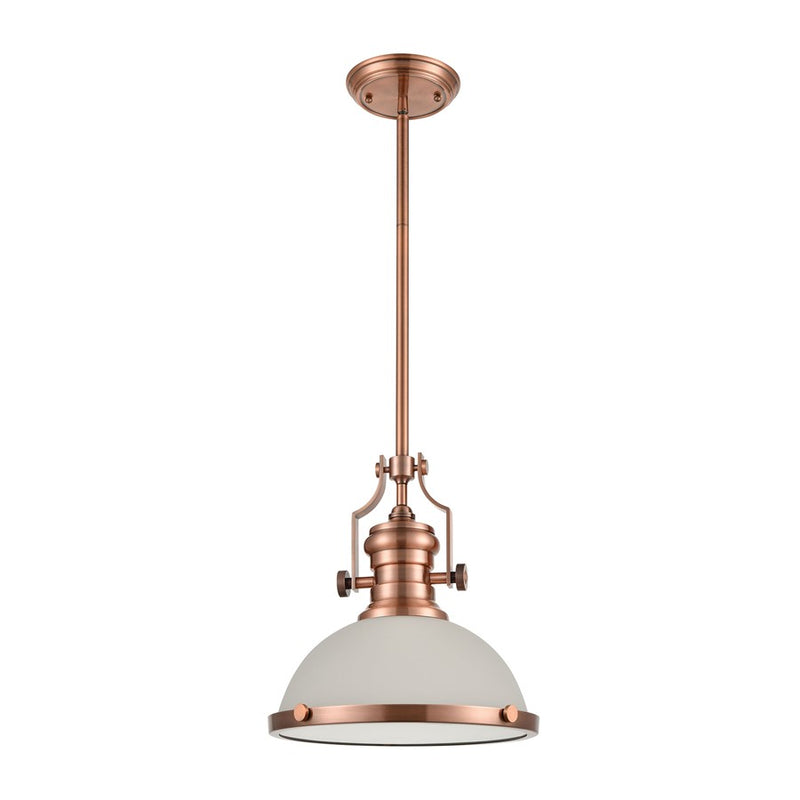 Atlas Lighting Chadwick 13''W 1Lt Pendant, Antique Copper/White