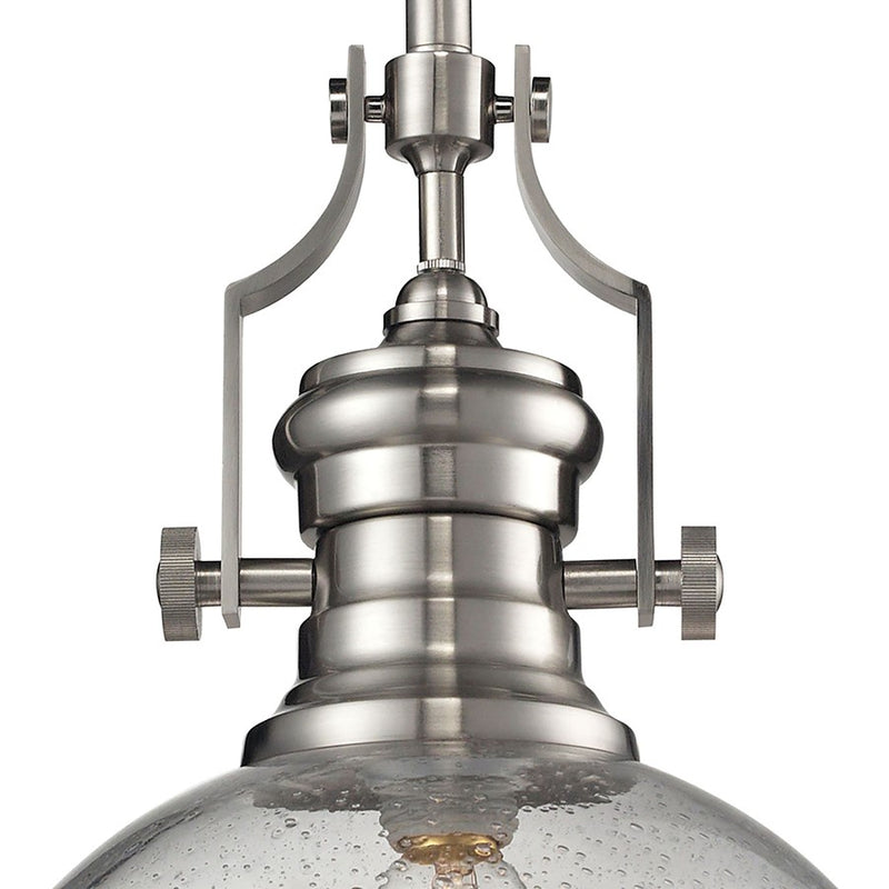 Atlas Lighting Chadwick 13in 1-Light Pendant | Transitional Satin Nickel and Clear Seeded Glass | Kitchen Island & Dining Room | Model CL11750-NK3