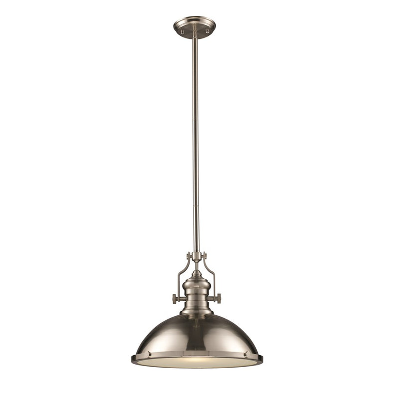 Atlas Lighting Chadwick 17in 1-Light Pendant | Transitional Satin Nickel and Nickel Metal Shade | Kitchen Island & Dining Room | Model CL11751-NK