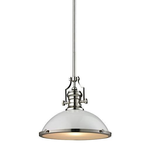 Atlas Lighting Chadwick 17in 1-Light Pendant | Transitional Polished Nickel and Gloss White Metal Shade | Kitchen Island & Dining | Model CL11751-NK2