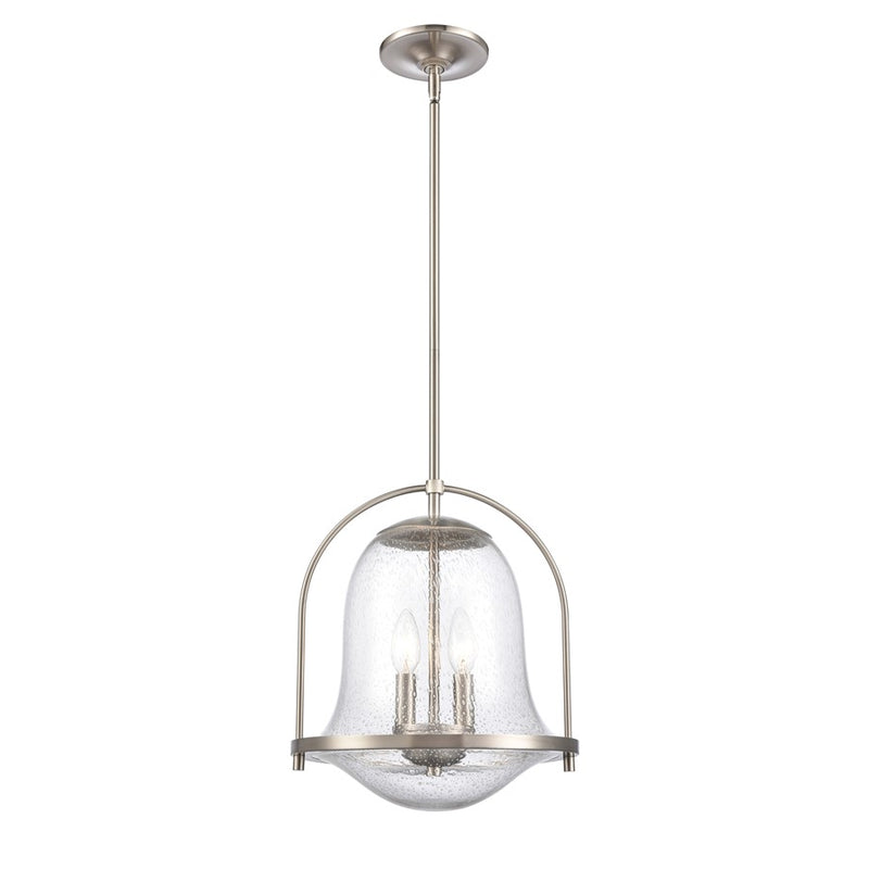 Atlas Lighting Connection 12in 2-Light Pendant | Transitional Satin Nickel and Clear Seeded Glass | Kitchen Island & Dining Room | Model CL11755-NK