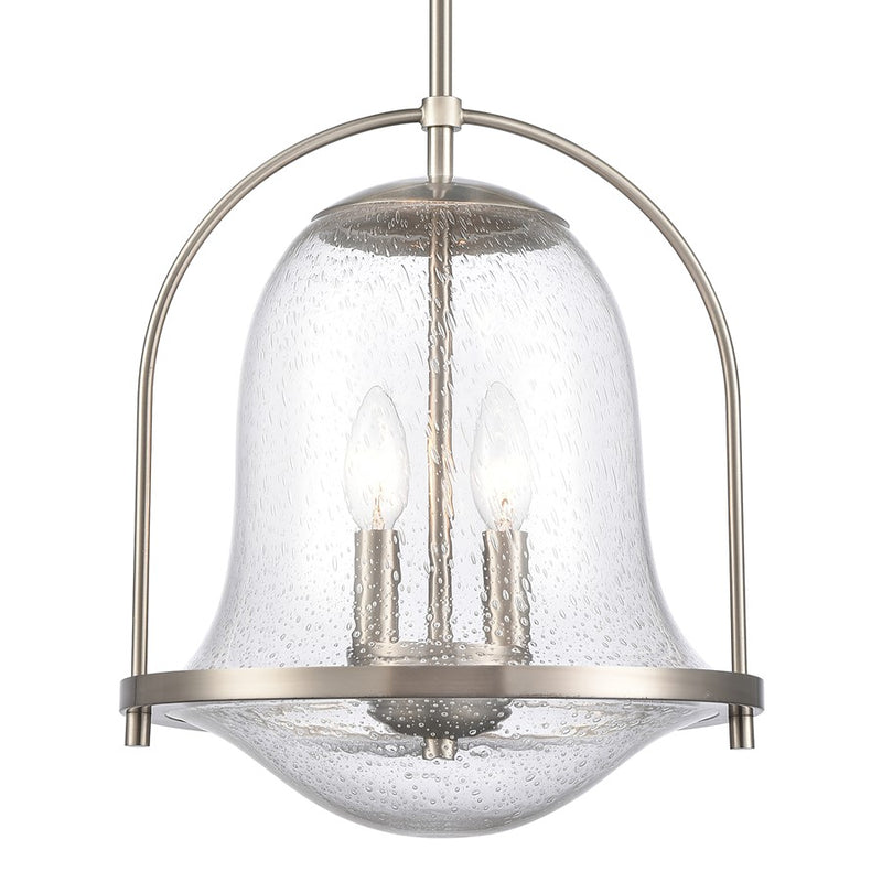 Atlas Lighting Connection 12in 2-Light Pendant | Transitional Satin Nickel and Clear Seeded Glass | Kitchen Island & Dining Room | Model CL11755-NK