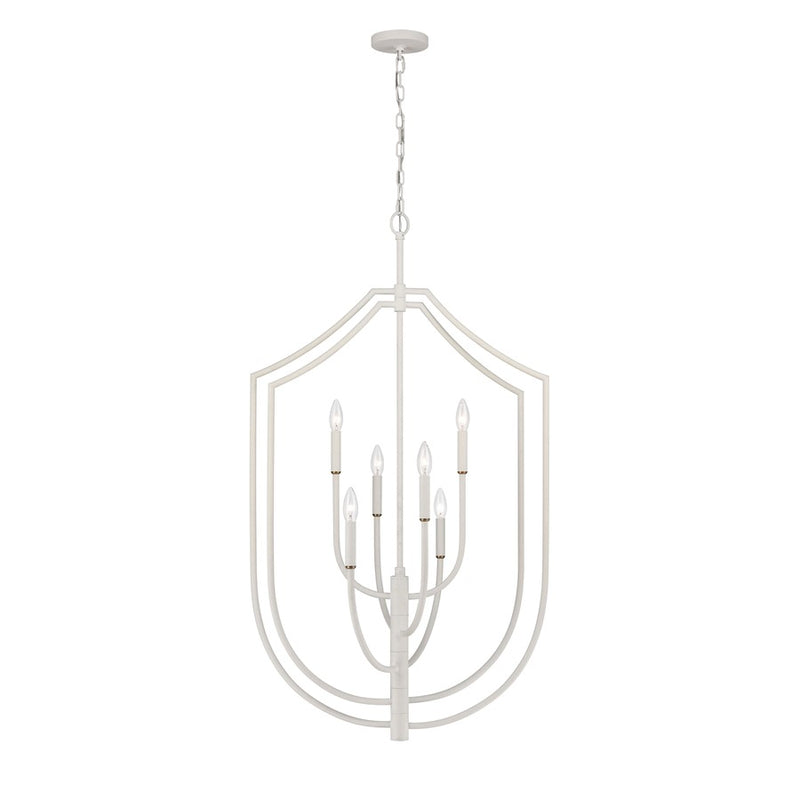 Atlas Lighting Continuance 26in 6-Light Pendant | Modern Textured White and Satin Brass Linear | Kitchen Island & Dining Room | Model CL11756-WH