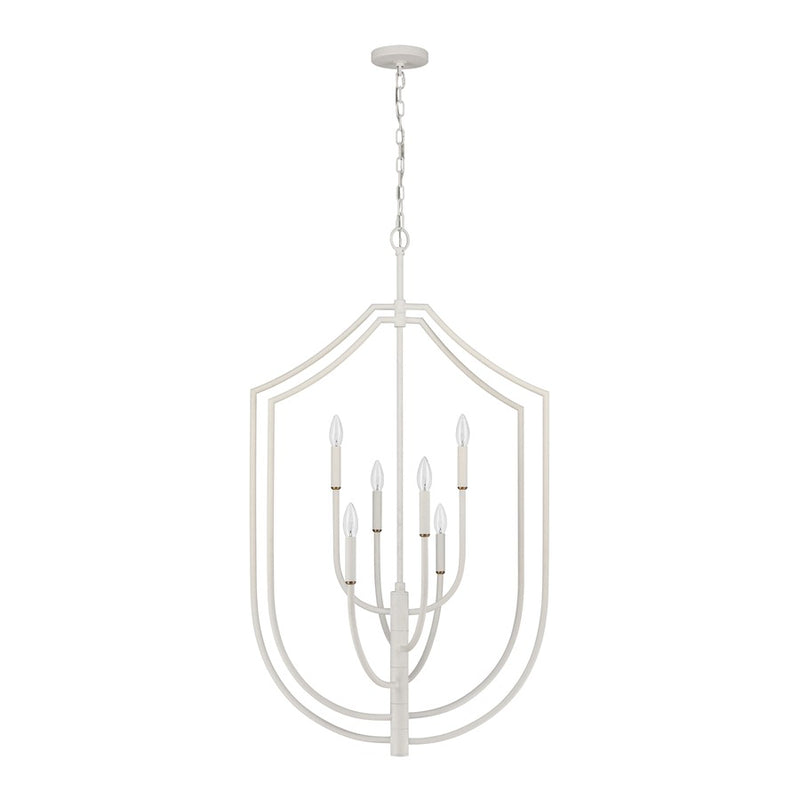 Atlas Lighting Continuance 26in 6-Light Pendant | Modern Textured White and Satin Brass Linear | Kitchen Island & Dining Room | Model CL11756-WH