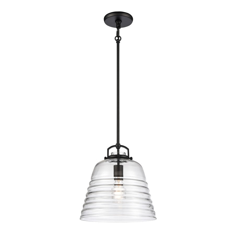 Atlas Lighting Current 12'' Wide 1Lt Pendant, Matte Black/Clear