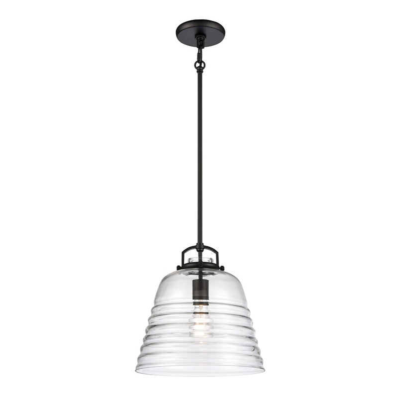 Atlas Lighting Current 12in 1-Light Pendant | Transitional Matte Black and Clear Glass | Kitchen Island & Dining Room | Model CL11759-BK
