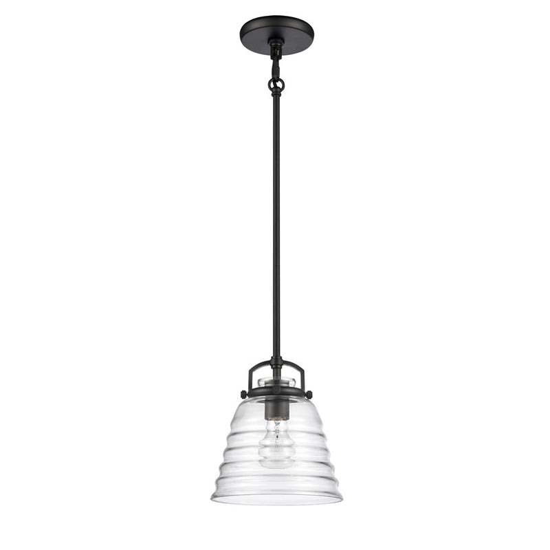 Atlas Lighting Current 8in 1-Light Pendant | Transitional Matte Black and Clear Glass | Kitchen Island & Dining Room | 8 x 8 x 9 in | Model CL11760-BK