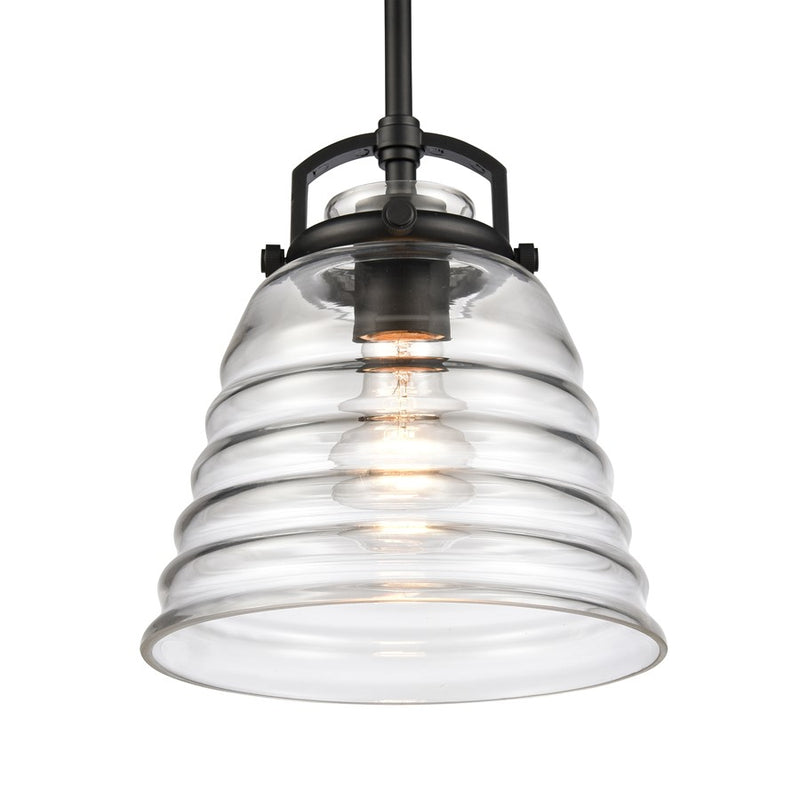Atlas Lighting Current 8in 1-Light Pendant | Transitional Matte Black and Clear Glass | Kitchen Island & Dining Room | 8 x 8 x 9 in | Model CL11760-BK