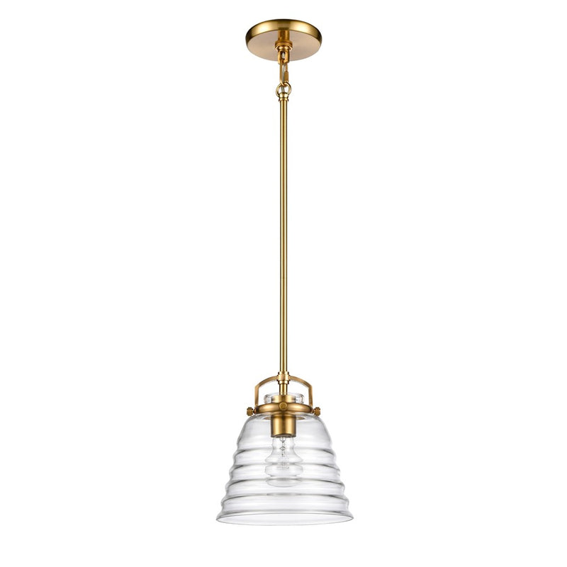 Atlas Lighting Current 8in 1-Light Pendant | Transitional Satin Brass and Clear Glass | Kitchen Island & Dining Room | 8 x 8 x 9 in | Model CL11760-BS
