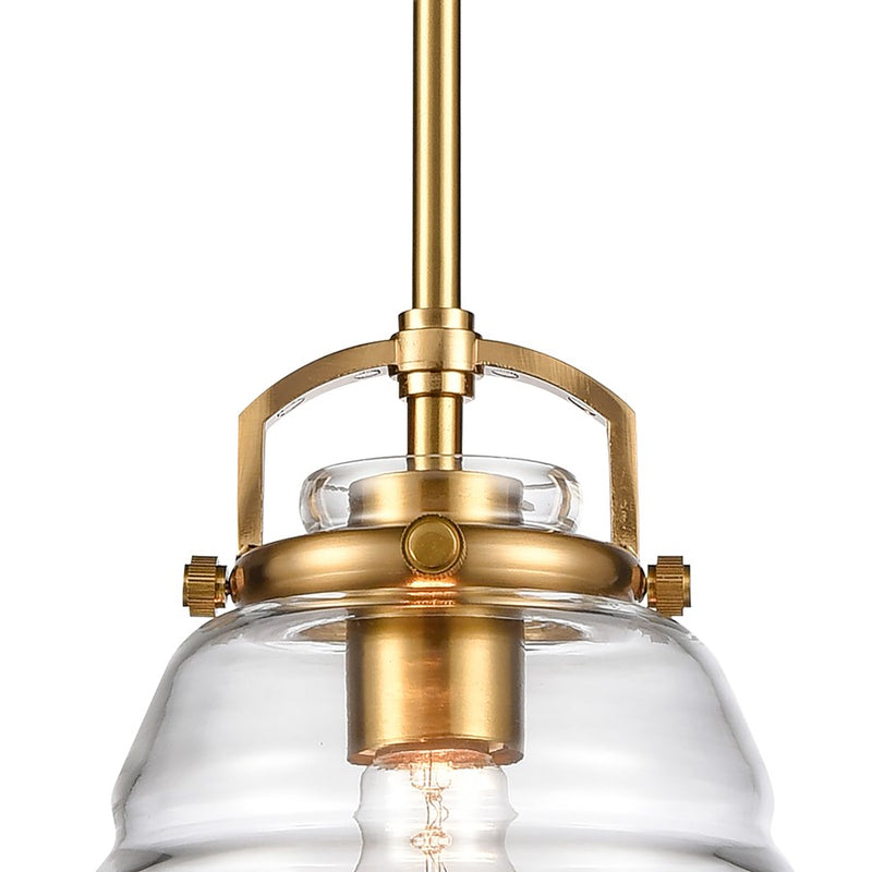 Atlas Lighting Current 8in 1-Light Pendant | Transitional Satin Brass and Clear Glass | Kitchen Island & Dining Room | 8 x 8 x 9 in | Model CL11760-BS