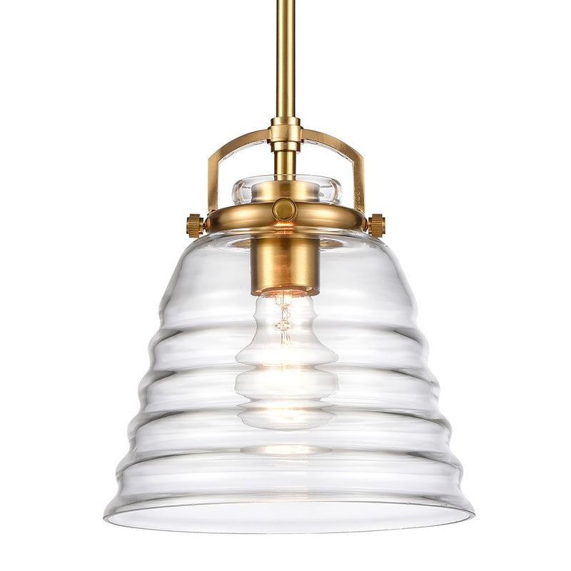 Atlas Lighting Current 8in 1-Light Pendant | Transitional Satin Brass and Clear Glass | Kitchen Island & Dining Room | 8 x 8 x 9 in | Model CL11760-BS