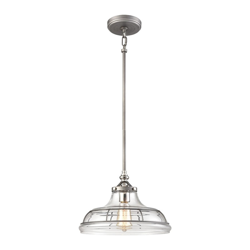 Atlas Lighting Dunkirk 13in 1-Light Pendant | Weathered Zinc and Polished Nickel Clear Glass | Entryway & Dining Room | Model CL11765-GY