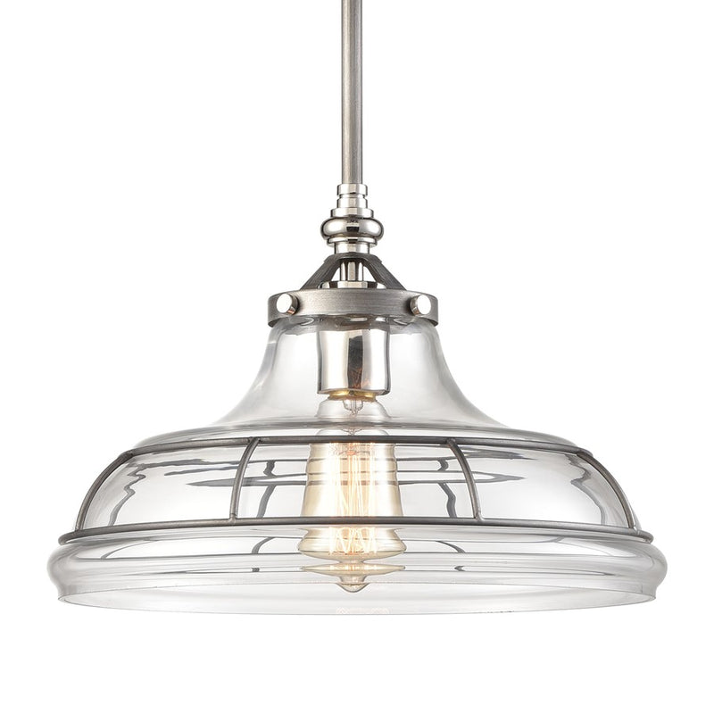 Atlas Lighting Dunkirk 13in 1-Light Pendant | Weathered Zinc and Polished Nickel Clear Glass | Entryway & Dining Room | Model CL11765-GY