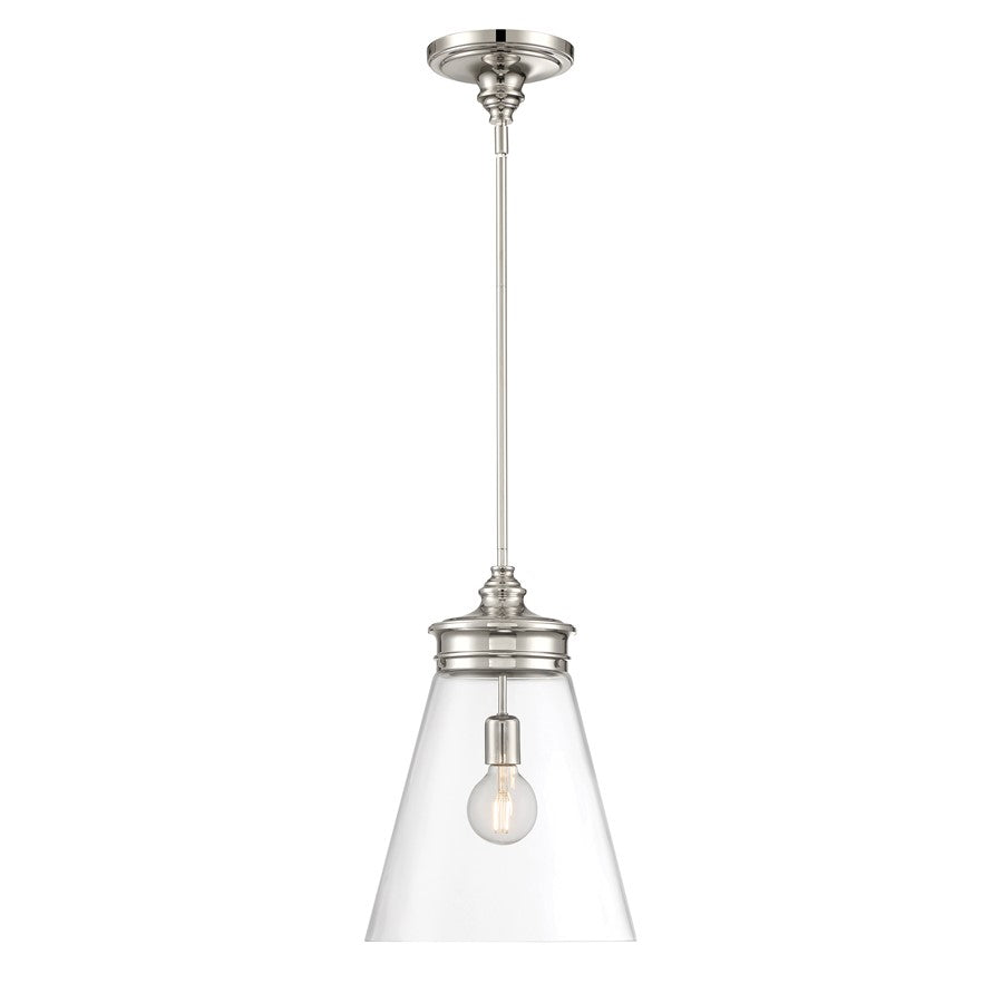 Atlas Lighting Emma 12'' Wide 1Lt Pendant, Polished Nickel/Clear