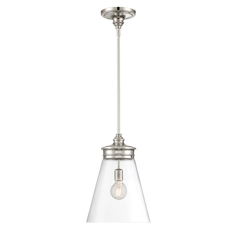 Atlas Lighting Emma 12in 1-Light Pendant | Traditional Polished Nickel and Clear Glass | Dining Room & Entryway | 12 x 12 x 18 in | Model CL11768-NK