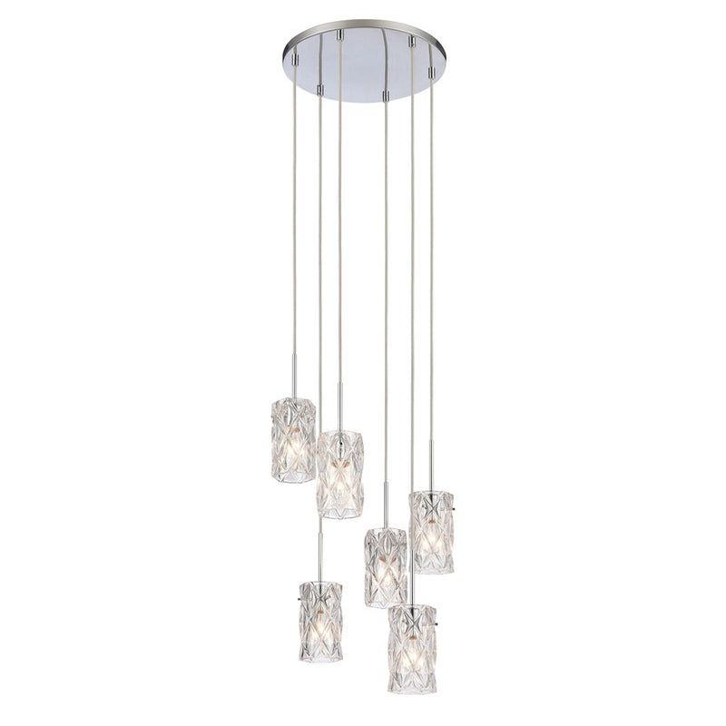 Atlas Lighting Forma de Crystal 17in 6-Light Pendant | Polished Chrome and Clear Textured Glass | Modern Dining Room & Living Room | Model CL11772-CH
