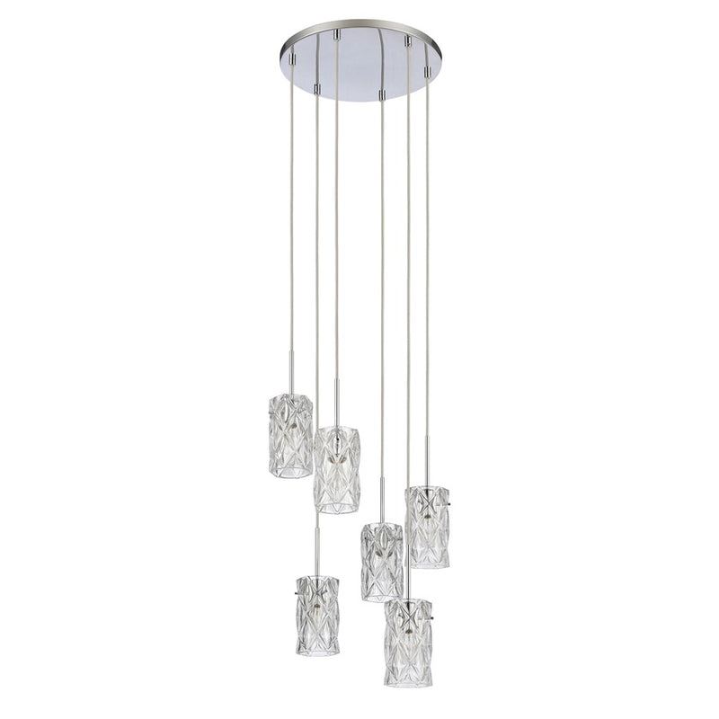Atlas Lighting Forma de Crystal 17in 6-Light Pendant | Polished Chrome and Clear Textured Glass | Modern Dining Room & Living Room | Model CL11772-CH