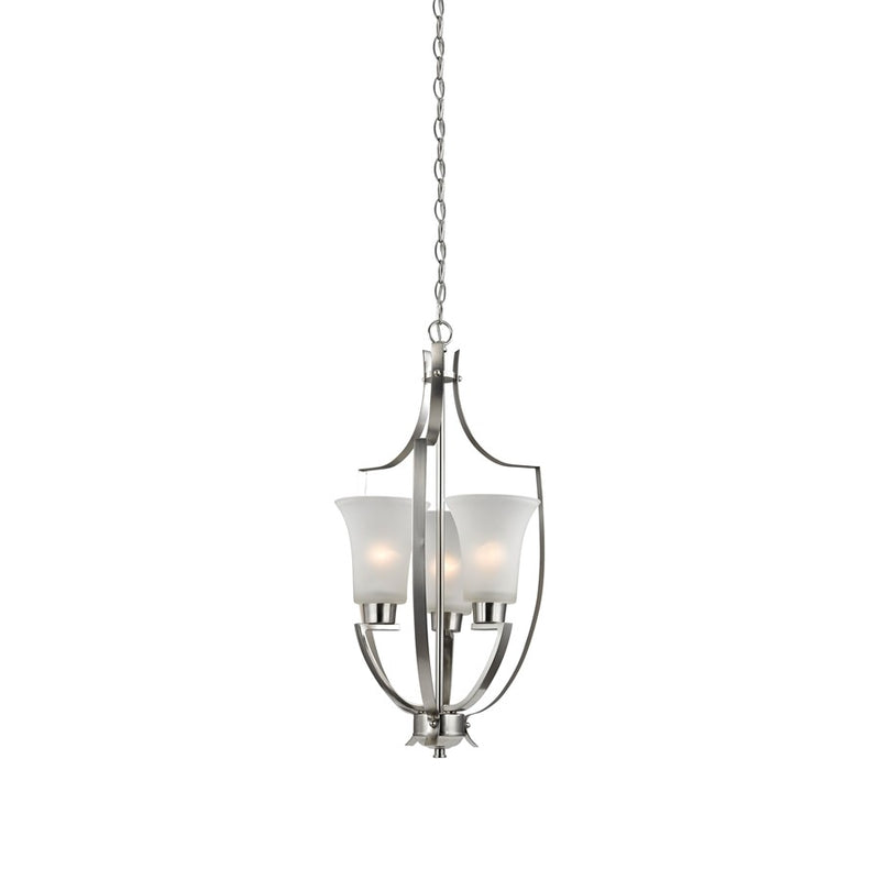 Atlas Lighting Foyer 15in 3-Light Pendant | Brushed Nickel and White Frosted Glass | Entryway & Dining Room | 15 x 15 x 27 in | Model CL11773-NK