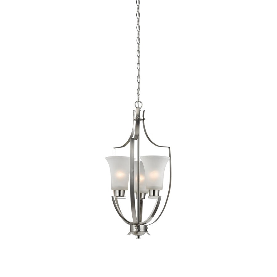 Atlas Lighting Foyer 15'' Wide 3Lt Pendant, Brushed Nickel/White