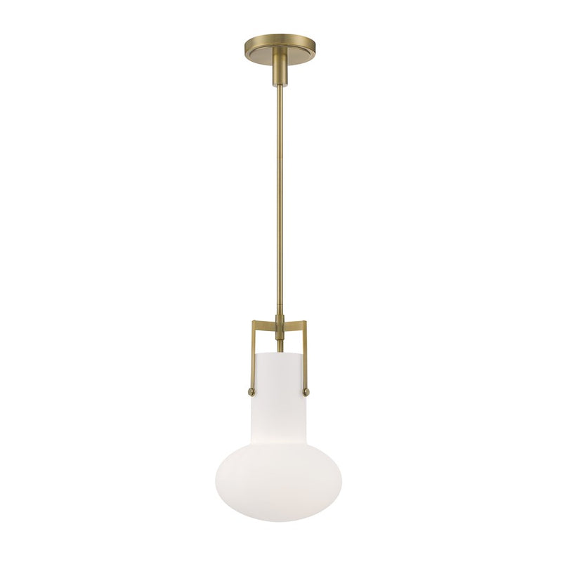 Atlas Lighting Izel 10in 1-Light Pendant | Antique Brass and White Opal Glass | Kitchen Island & Dining Room | 10 x 10 x 17 in | Model CL11779-BS